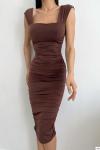 Raina Drapeli Midi Boy Elbise 582428 Acı Kahve