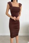 Raina Drapeli Midi Boy Elbise 582428 Acı Kahve