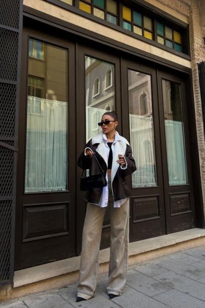 Reina Cep Detay Biker Kaban 3025 Acı Kahve