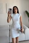 Rheai Yuvarlak Yaka Mini Elbise 7565 Beyaz