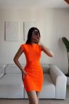Rheai Yuvarlak Yaka Mini Elbise 7565 Oranj