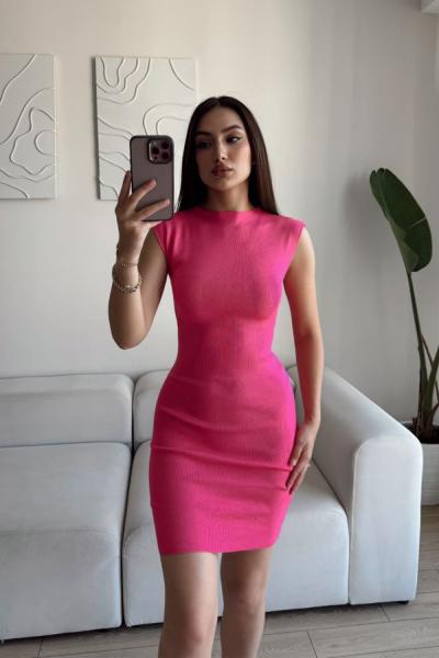 Rheai Yuvarlak Yaka Mini Elbise 7565 Fuşya