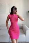 Rheai Yuvarlak Yaka Mini Elbise 7565 Fuşya