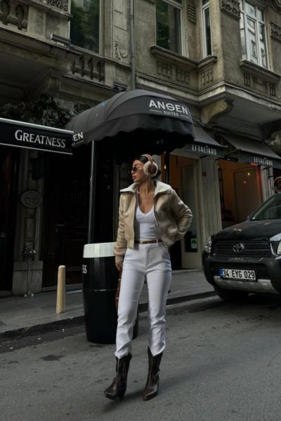 Ribana Detay Crop Kaban 2148 Taş Rengi