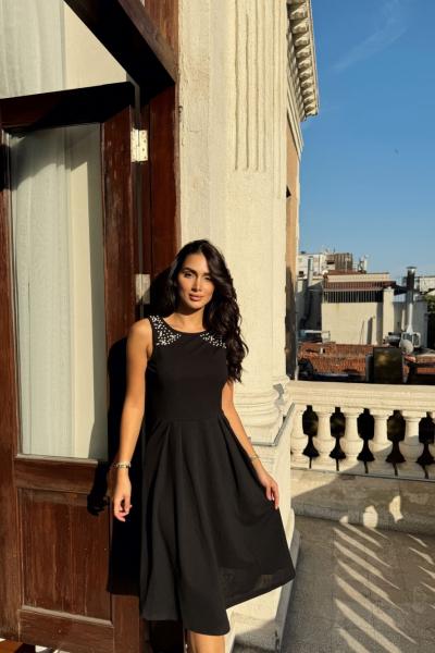 Rosa İnci Detaylı Kolsuz Elbise 1295 Siyah