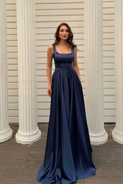 Rosa Kalın Askılı Saten Abiye 1103 Lacivert