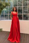 Rosa Kalın Askılı Saten Abiye 1103 Kırmızı