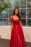 Rosa Kalın Askılı Saten Abiye 1103 Kırmızı
