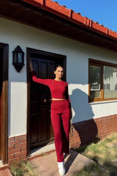 Sadie Boncuk Detaylı İkili Takım 3745 Bordo