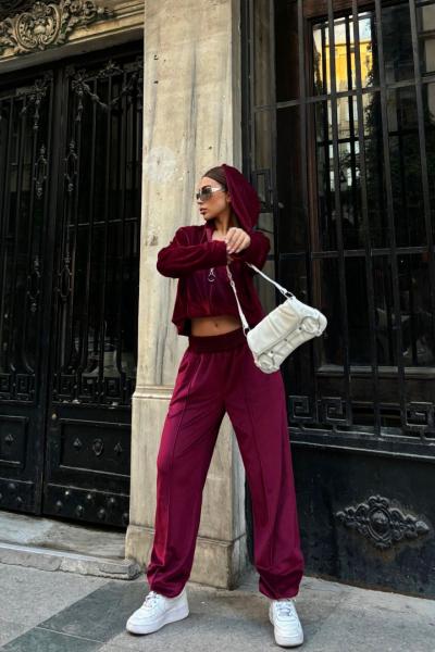 Scrat Fermuarlı Kadife Takım 24584 Bordo