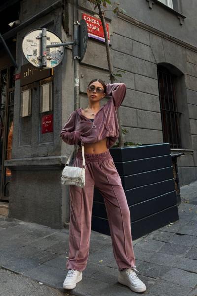 Scrat Fermuarlı Kadife Takım 24584 Gül