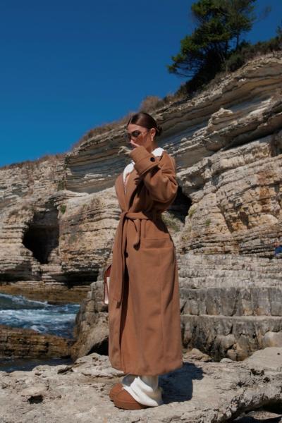 Sheila Kaşe Oversize Kaban 2985 Taba