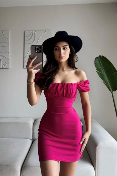 Sirius Sırt Dekolte Mini Elbise 4587 Fuşya