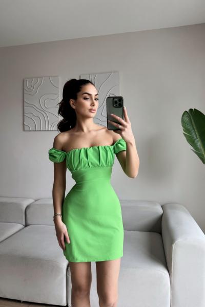 Sirius Sırt Dekolte Mini Elbise 4587 Fıstık Yeşili