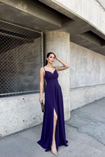 Talia İp Askı Kruvaze Yaka Yırtmaçlı Abiye 582189 Mürdüm