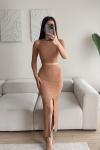 Tango Yırtmaç Detay İkili Takım 015298 Taba