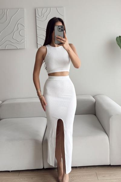 Tango Yırtmaç Detay İkili Takım 015298 Beyaz