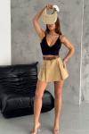 Tansel Gabardin Kemer Detay Şort Etek Y24 8028 Taba