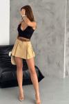 Tansel Gabardin Kemer Detay Şort Etek Y24 8028 Taba