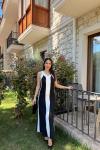 V Yaka Kolsuz Maxi Elbise 25896 Siyah Beyaz