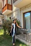 V Yaka Kolsuz Maxi Elbise 25896 Siyah Beyaz