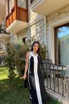 V Yaka Kolsuz Maxi Elbise 25896 Siyah Beyaz