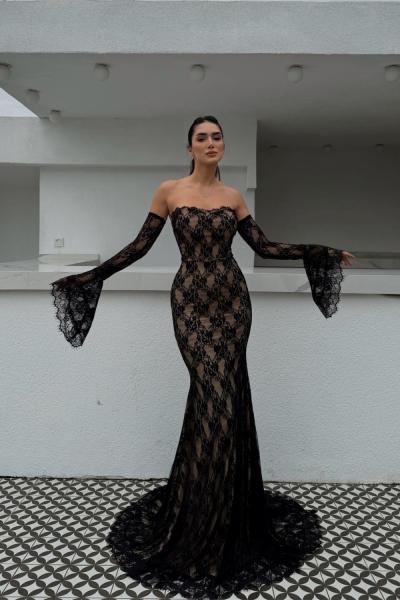 Violetta Güpür Balık Tasarım Abiye 84629 Siyah