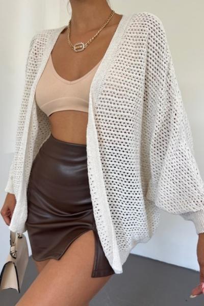 Yarasa Kol Delikli Hırka 8751 Taş Rengi