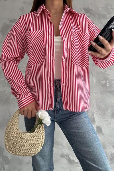 Zara Poplin Çizgili Gömlek 8030 Kırmızı