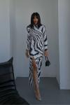 Zebra Desen Yasmin Maxi Elbise 4745 Siyah