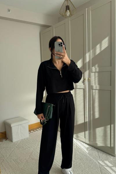 Zeta Fermuar Detay Rahat Kesim Takım 2617 Siyah