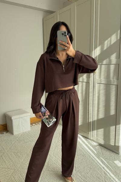 Zeta Fermuar Detay Rahat Kesim Takım 2617 Acı Kahve