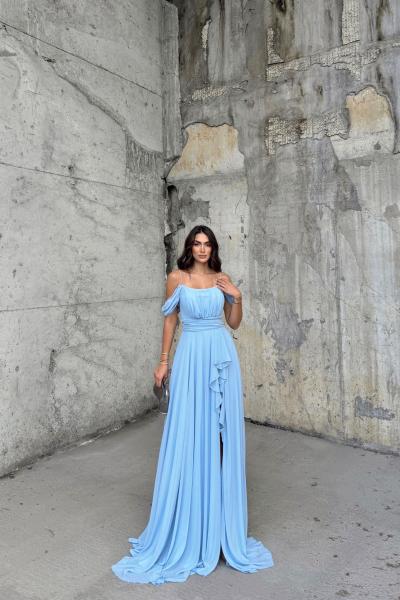 Alice Madonna Yaka İp Askılı Yırtmaçli Abiye 9553 Bebe Mavisi