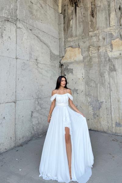 Alice Madonna Yaka İp Askılı Yırtmaçli Abiye 9553 Beyaz