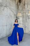 Alice Madonna Yaka İp Askılı Yırtmaçli Abiye 9553 Saks Mavisi