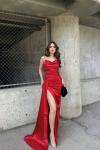 Allyso Degaje Yaka Yırtmaçlı Abiye 582243 A17x Kırmızı