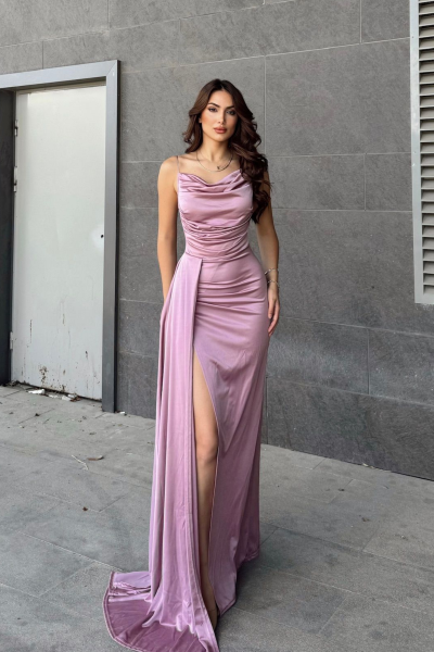 Allyso Degaje Yaka Yırtmaçlı Abiye 582243 A17x Lila