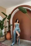 Allyso Degaje Yaka Yırtmaçlı Abiye 582243 Mint Yeşili