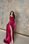 Allyso Degaje Yaka Yırtmaçlı Abiye 582243 A17x Fuşya