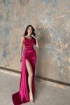 Allyso Degaje Yaka Yırtmaçlı Abiye 582243 A17x Fuşya