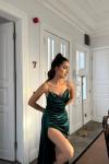 Allyso Degaje Yaka Yırtmaçlı Abiye 582243 A17x Zümrüt