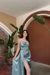 Allyso Degaje Yaka Yırtmaçlı Abiye 582243 Mint Yeşili