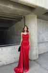 Allyso Degaje Yaka Yırtmaçlı Abiye 582243 A17x Kırmızı