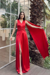 Alya Kuyruklu Yırtmaç Detay Saten Abiye 582240 A10x Kırmızı