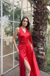 Alya Kuyruklu Yırtmaç Detay Saten Abiye 582240 A10x Kırmızı