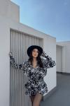 Alyana Gömlek Yaka Mini Elbise 9563 Siyah Beyaz