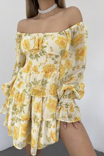 Alyen Eteği Kat Kat Şifon Elbise C11x Sarı