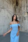 Amaris Taşlı Midi Boy Elbise 2117  Bebe Mavisi