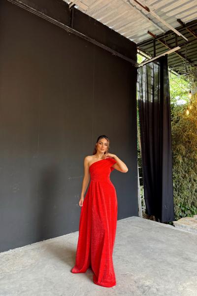 Amelia Simli Tek Kol Abiye 582890 Kırmızı