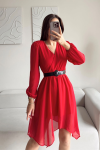 Asimetrik Kesim Kemerli Şifon  Elbise 89586 Kırmızı